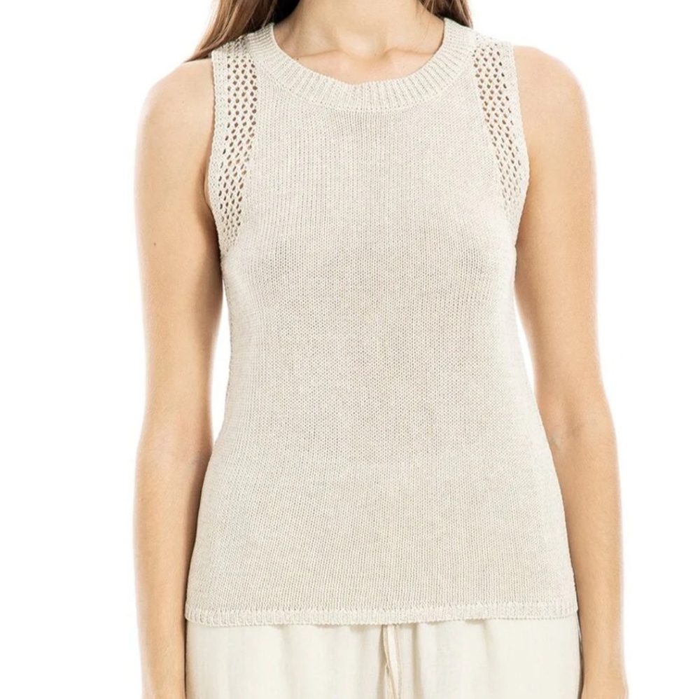 Max Studio London Ivory Fancy Knit Sleeveless Top L